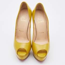 Pre Owned Christian Louboutin Mustard Patent Leather Lady Peep Toe Pumps Size 36