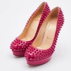 Pre Owned حذاء كعب عالي كريستيان لوبوتان ألتي سبايك جلد أحمر لامع نعل سميك مقاس 37.5