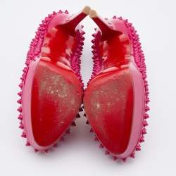 Pre Owned حذاء كعب عالي كريستيان لوبوتان ألتي سبايك جلد أحمر لامع نعل سميك مقاس 37.5