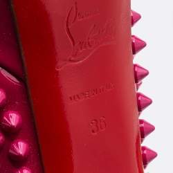 Pre Owned حذاء كعب عالي كريستيان لوبوتان ألتي سبايك جلد أحمر لامع نعل سميك مقاس 37.5