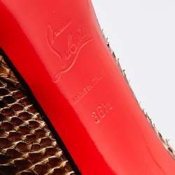 مملوكة مسبقًا Christian Louboutin Brown Python Lady Peep Platform Pumps Size 36.5
