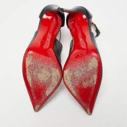 Pre Owned Christian Louboutin Black Leather Marlenarock Pointed Toe Ankle Strap Sandals Size 38.5