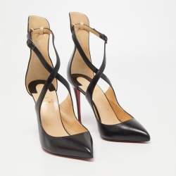 Pre Owned Christian Louboutin Black Leather Marlenarock Pointed Toe Ankle Strap Sandals Size 38.5
