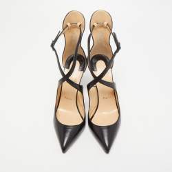 Pre Owned Christian Louboutin Black Leather Marlenarock Pointed Toe Ankle Strap Sandals Size 38.5