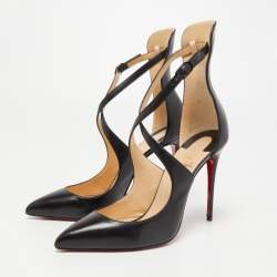 Pre Owned Christian Louboutin Black Leather Marlenarock Pointed Toe Ankle Strap Sandals Size 38.5