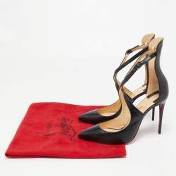 Pre Owned Christian Louboutin Black Leather Marlenarock Pointed Toe Ankle Strap Sandals Size 38.5