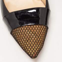 Pre Owned Christian Louboutin Black Leather and Mesh Cap Toe Pumps Size 38
