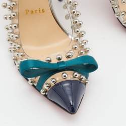 Pre Owned Christian Louboutin Transparent/Blue Studded PVC, Suede and Patent Leather Bille Et Boule Pumps Size 38.5
