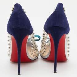 Pre Owned Christian Louboutin Transparent/Blue Studded PVC, Suede and Patent Leather Bille Et Boule Pumps Size 38.5