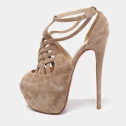Christian Louboutin Light Brown Suede Carlota Sandals Size 38