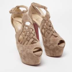 Christian Louboutin Light Brown Suede Carlota Sandals Size 38