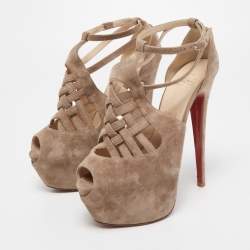 Christian Louboutin Light Brown Suede Carlota Sandals Size 38