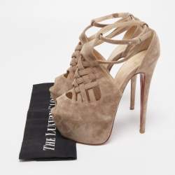 Christian Louboutin Light Brown Suede Carlota Sandals Size 38