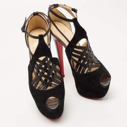 Christian Louboutin Black Suede and Leather Carlota Sandals Size 38