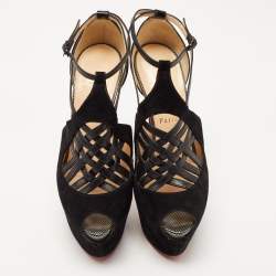 Christian Louboutin Black Suede and Leather Carlota Sandals Size 38