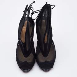 Christian Louboutin Black Suede and Mesh Farfamesh Booties Size 38.5