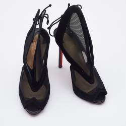 Christian Louboutin Black Suede and Mesh Farfamesh Booties Size 38.5