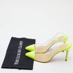 مملوكة مسبقًا Christian Louboutin Neon Yellow Patent Leather and PVC Slingback Pumps Size 38