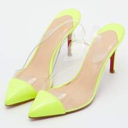 مملوكة مسبقًا Christian Louboutin Neon Yellow Patent Leather and PVC Slingback Pumps Size 38