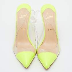 مملوكة مسبقًا Christian Louboutin Neon Yellow Patent Leather and PVC Slingback Pumps Size 38