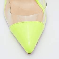 مملوكة مسبقًا Christian Louboutin Neon Yellow Patent Leather and PVC Slingback Pumps Size 38