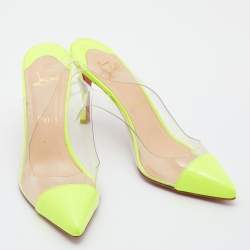 مملوكة مسبقًا Christian Louboutin Neon Yellow Patent Leather and PVC Slingback Pumps Size 38