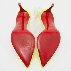 مملوكة مسبقًا Christian Louboutin Neon Yellow Patent Leather and PVC Slingback Pumps Size 38