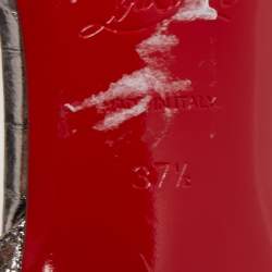 Pre Owned Christian Louboutin Silver Croc Embossed Leather and PVC Spikaqueen Ankle Strap Pumps Size 37.5