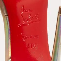 Pre Owned Christian Louboutin Transparent Iridescent Patent Leather and PVC Spikaqueen Ankle-Strap Pumps Size 41.5