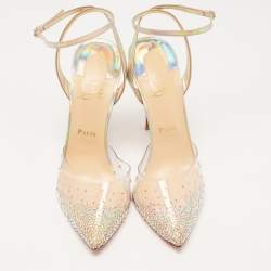 Pre Owned Christian Louboutin Transparent Iridescent Patent Leather and PVC Spikaqueen Ankle-Strap Pumps Size 41.5