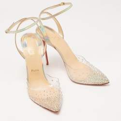 Pre Owned Christian Louboutin Transparent Iridescent Patent Leather and PVC Spikaqueen Ankle-Strap Pumps Size 41.5