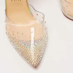 Pre Owned Christian Louboutin Transparent Iridescent Patent Leather and PVC Spikaqueen Ankle-Strap Pumps Size 41.5