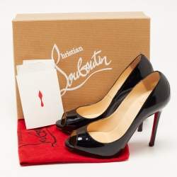 مملوكة مسبقًا Christian Louboutin Black Patent Leather Flo Platform Peep Toe Pumps Size 37.5