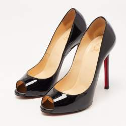 مملوكة مسبقًا Christian Louboutin Black Patent Leather Flo Platform Peep Toe Pumps Size 37.5