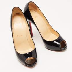 مملوكة مسبقًا Christian Louboutin Black Patent Leather Flo Platform Peep Toe Pumps Size 37.5