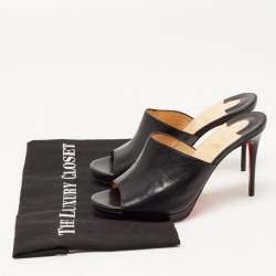Christian Louboutin Black Leather Pigamule Open Slide Sandals Size 36.5
