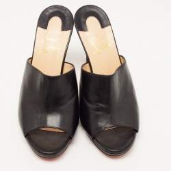 Christian Louboutin Black Leather Pigamule Open Slide Sandals Size 36.5