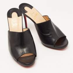 Christian Louboutin Black Leather Pigamule Open Slide Sandals Size 36.5