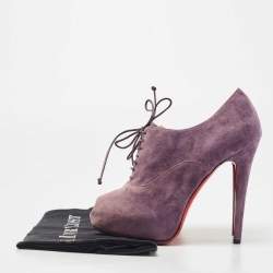 Christian Louboutin Purple Suede Peep Toe Lace Up Booties Size 35.5