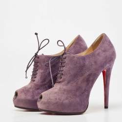 Christian Louboutin Purple Suede Peep Toe Lace Up Booties Size 35.5