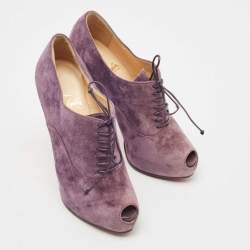 Christian Louboutin Purple Suede Peep Toe Lace Up Booties Size 35.5