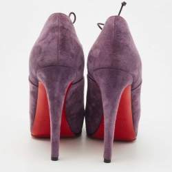 Christian Louboutin Purple Suede Peep Toe Lace Up Booties Size 35.5