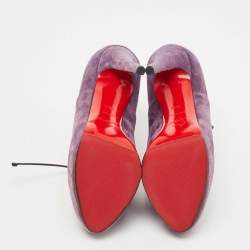 Christian Louboutin Purple Suede Peep Toe Lace Up Booties Size 35.5