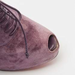 Christian Louboutin Purple Suede Peep Toe Lace Up Booties Size 35.5