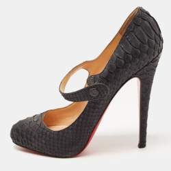 Christian Louboutin Black Python Mary Jane Pumps Size 38.5