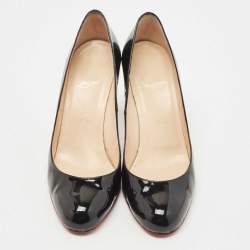 Pre Owned Christian Louboutin Black Patent Leather Simple Round Toe Pumps Size 37.5