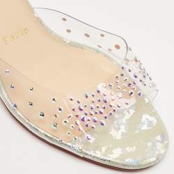 Christian Louboutin Transparent PVC Degramule Crystal Embellished Slide Sandals Size 37