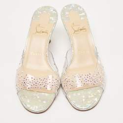 Christian Louboutin Transparent PVC Degramule Crystal Embellished Slide Sandals Size 37