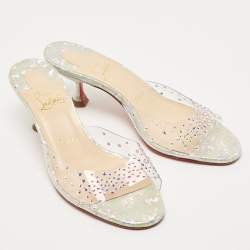 Christian Louboutin Transparent PVC Degramule Crystal Embellished Slide Sandals Size 37