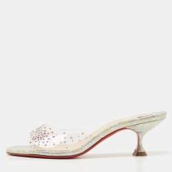 Christian Louboutin Transparent PVC Degramule Crystal Embellished Slide Sandals Size 37